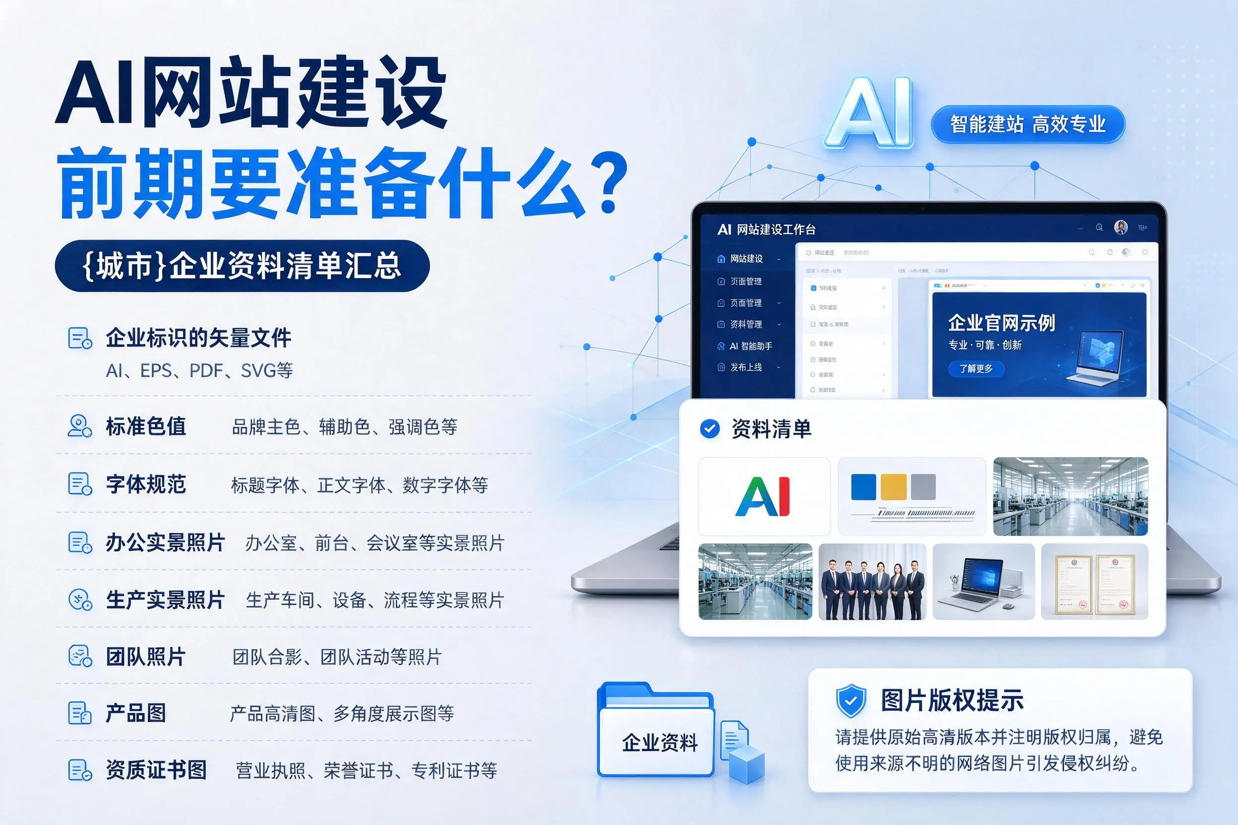 AI网站建设前期要准备什么？白山企业资料清单汇总